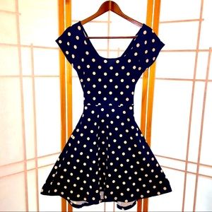 Gilli Navy and White Polka Dot Dress